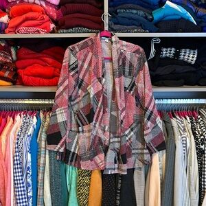 Southern Lady pink/gray/black plaid open front cardigan size S